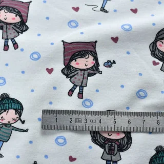 Coupon de tissu jersey motif fillettes... - Blanc et multicolore - 600cm Tissus et mercerie créative – Nos sélections sans marqu