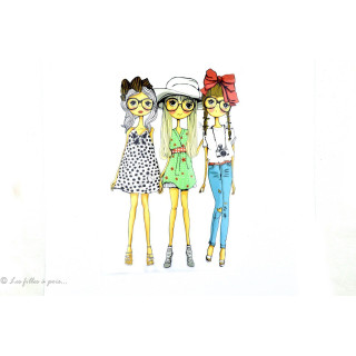 Transfert trois filles à la mode - Multicolore - Thermocollant  - 1
