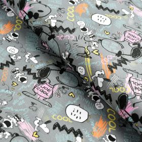 Tissu jersey coton motif Snoopy "Happy Sketch" - Gris et multicolore - Bio - Peanuts ® Peanuts ® - 1