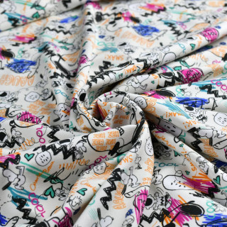 Tissu jersey coton motif Snoopy "Happy Sketch" - Ecru et multicolore - Bio - Peanuts ® Peanuts ® - 2