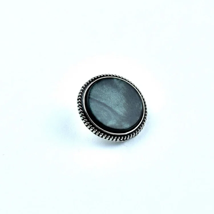 Bouton à queue noir nacré métal argenté - Rond - Noir - 18mm Tissus et mercerie créative – Nos sélections sans marque - 1