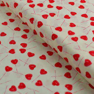 Tissu coton motif sucettes coeur "Love on you" - Ecru et rouge - AGF Art Gallery Fabrics ® - Tissus - 1
