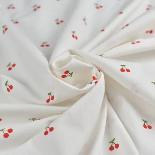 Coupon de tissu voile de popeline motif cerise - Blanc et rouge-130cm Tissus et mercerie créative – Nos sélections sans marque -