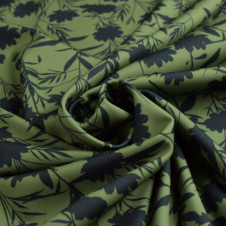 Tissu lycra motif fleurs collection "Klass" - Kaki et noir - Les Filles à Pois - UV50+ Les Filles à Pois - Design ® - Mercerie e