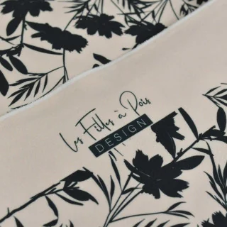 Tissu lycra maillot de bain fleurs noires sur rose poudré “Nochnaya Roza” UFP50+ collection Klass – Les Filles à Pois Design Les