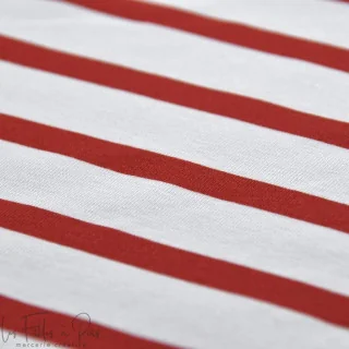 Coupon de tissu jersey motif rayures marinières "Little Sardine" - Blanc et rouge - 90cm Les Filles à Pois - Design : motifs aud