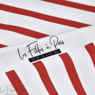 Coupon de tissu jersey motif rayures marinières "Little Sardine" - Blanc et rouge - 90cm Les Filles à Pois - Design : motifs aud