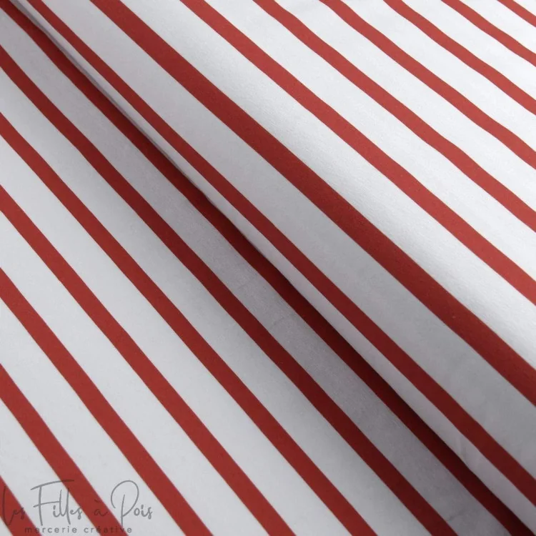 Coupon de tissu jersey motif rayures marinières "Little Sardine" - Blanc et rouge - 90cm Les Filles à Pois - Design : motifs aud