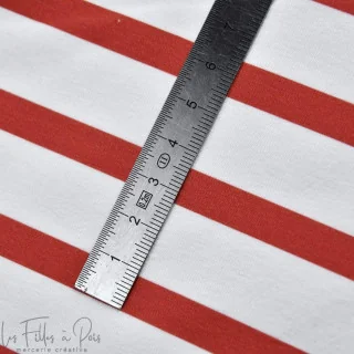 Coupon de tissu jersey motif rayures marinières "Little Sardine" - Blanc et rouge - 90cm Les Filles à Pois - Design : motifs aud