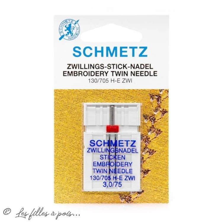 Aiguille double de broderie machine à coudre 3.0-75 - Schmetz Schmetz : aiguilles pour machines à coudre, broder et surjeter - 