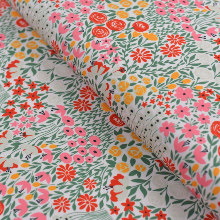 Tissu Au Mètre Imprimé Floral Multicolore - Crêpe Coton 1,40 M De Large - Pour Vêtements, Maillots, Leggings