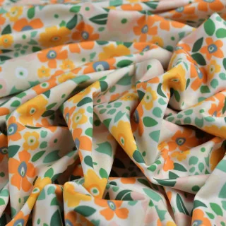 Tissu lycra maillot de bain fleurs "Sunny bloom" orange et jaune - UFP50+ - Collection Original - Les Filles à Pois Design Les F