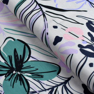 Tissu jersey viscose motif fleurs collection "Anna" - Grège, vert et lilas - Les filles à Pois Les Filles à Pois - Design ® - Me