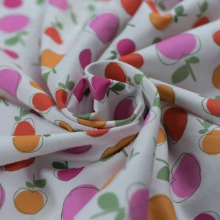 Tissu voile popeline de coton – Fruits colorés sur fond blanc – Doux et fluide Tissus et mercerie créative – Nos sélections sans