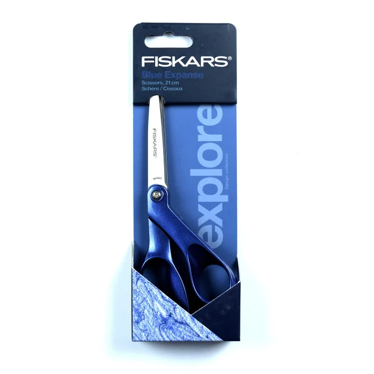 Ciseaux couture Fiskars 21 cm – Finition paillettes Blue Expanse – Poignées droitiers Fiskars : ciseaux couture, cutters rotatif