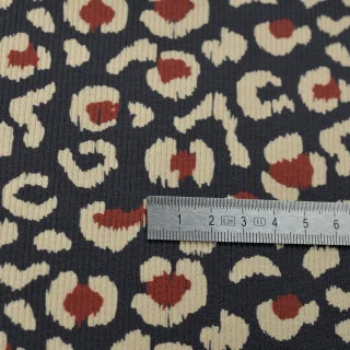 Tissu jersey côtelé léopard "Varka" bleu marine, naturel et terracotta – Collection Klass - Les Filles à Pois Design Les Filles 