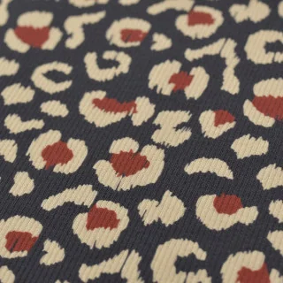 Tissu jersey côtelé léopard "Varka" bleu marine, naturel et terracotta – Collection Klass - Les Filles à Pois Design Les Filles 