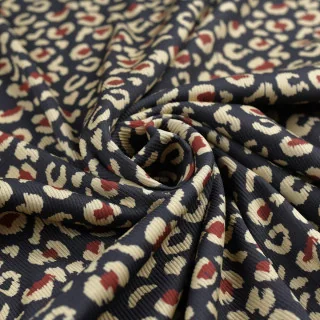 Tissu jersey côtelé léopard "Varka" bleu marine, naturel et terracotta – Collection Klass - Les Filles à Pois Design Les Filles 