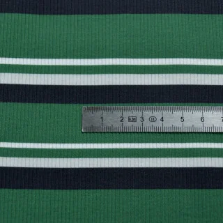 Tissu jersey côtelé rayures "Ritmika" vert, bleu et blanc – Collection Klass - Les Filles à Pois Design Les Filles à Pois - Desi