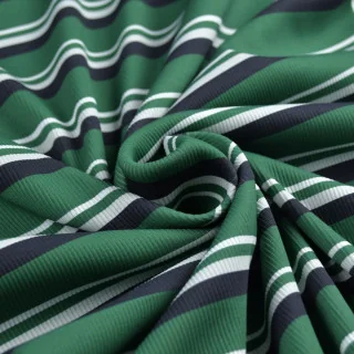 Tissu jersey côtelé rayures "Ritmika" vert, bleu et blanc – Collection Klass - Les Filles à Pois Design Les Filles à Pois - Desi