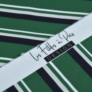 Tissu jersey côtelé rayures "Ritmika" vert, bleu et blanc – Collection Klass - Les Filles à Pois Design Les Filles à Pois - Desi