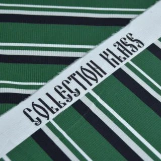 Tissu jersey côtelé rayures "Ritmika" vert, bleu et blanc – Collection Klass - Les Filles à Pois Design Les Filles à Pois - Desi