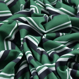 Tissu jersey côtelé rayures "Ritmika" vert, bleu et blanc – Collection Klass - Les Filles à Pois Design Les Filles à Pois - Desi