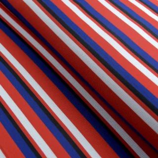 Tissu jersey côtelé rayures "Ritmika" rouge, bleu et noir – Collection Klass - Les Filles à Pois Design Les Filles à Pois - Desi