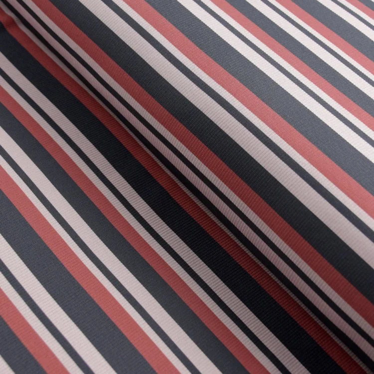 Tissu jersey côtelé rayures "Ritmika" terracotta, naturel et bleu marine – Collection Klass - Les Filles à Pois Design Les Fille