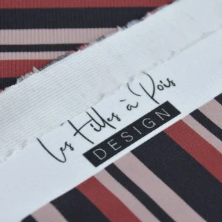 Tissu jersey côtelé rayures "Ritmika" terracotta, naturel et bleu marine – Collection Klass - Les Filles à Pois Design Les Fille