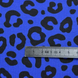 Tissu jersey côtelé "Blue Riff" bleu et noir – Collection Contrastes - Les Filles à Pois Design Les Filles à Pois - Design : mot