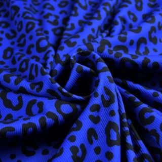Tissu jersey côtelé "Blue Riff" bleu et noir – Collection Contrastes - Les Filles à Pois Design Les Filles à Pois - Design : mot