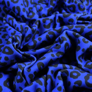 Tissu jersey côtelé "Blue Riff" bleu et noir – Collection Contrastes - Les Filles à Pois Design Les Filles à Pois - Design : mot