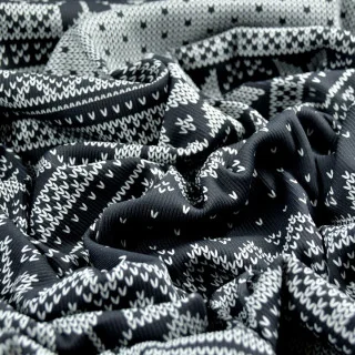 Tissu jersey côtelé "Nordik Amor - Noir" noir et écru – Collection D&C - Les Filles à Pois Design Les Filles à Pois - Design : m