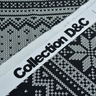 Tissu jersey côtelé "Nordik Amor - Noir" noir et écru – Collection D&C - Les Filles à Pois Design Les Filles à Pois - Design : m