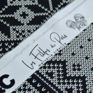 Tissu jersey côtelé "Nordik Amor - Noir" noir et écru – Collection D&C - Les Filles à Pois Design Les Filles à Pois - Design : m