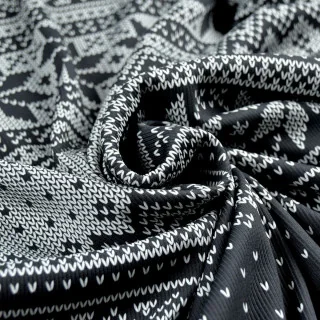 Tissu jersey côtelé "Nordik Amor - Noir" noir et écru – Collection D&C - Les Filles à Pois Design Les Filles à Pois - Design : m