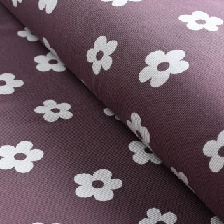 Jersey côtelé figue fleurs blanches – Bord-côtes Oeko-Tex extensible Tissus et mercerie créative – Nos sélections sans marque - 