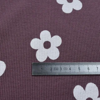 Jersey côtelé figue fleurs blanches – Bord-côtes Oeko-Tex extensible Tissus et mercerie créative – Nos sélections sans marque - 