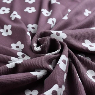 Jersey côtelé figue fleurs blanches – Bord-côtes Oeko-Tex extensible Tissus et mercerie créative – Nos sélections sans marque - 