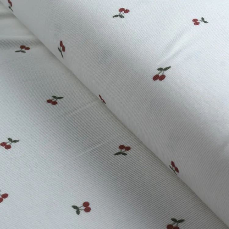 Jersey côtelé imprimé cerises – Bord-côtes extensible en coton Autres marques - Tissus et mercerie - 1 Jersey côtelé imprimé cerises – Bord-côtes extensible en coton Autres marques - Tissus et mercerie - 1