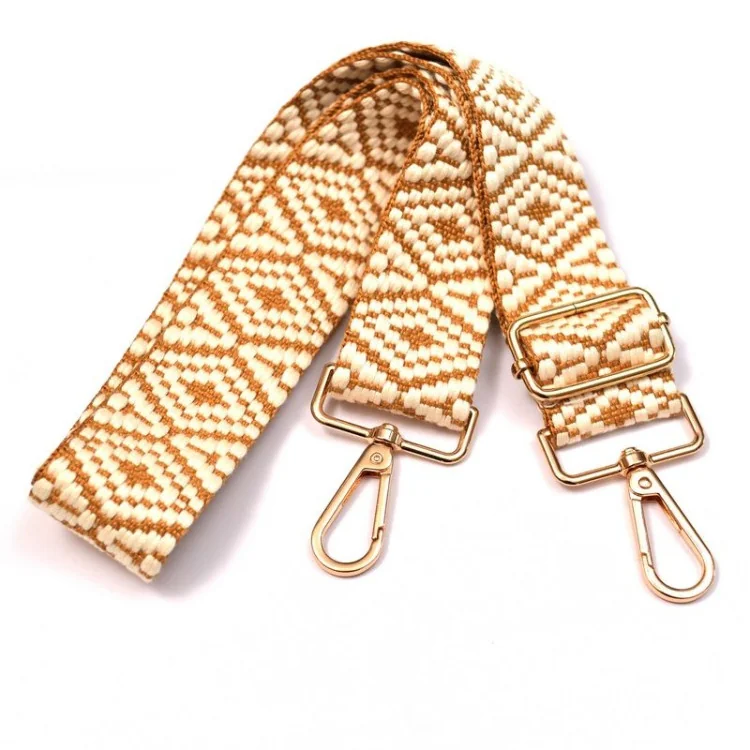 Sangle bandoulière réglable ethnique – Fond écru – 38 mm x 140 cm – Accessoires dorés Tissus et mercerie créative – Nos sélectio