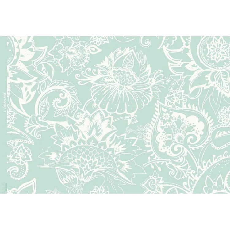 Tissu french terry "Vert de Noura" paisley vert amande - Collection L'Oranaise - Les Filles à Pois Design Les Filles à Pois - De