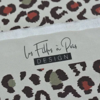 Tissu french terry léopard "Baghera" naturel, kaki et terracotta - Collection Klass - Les Filles à Pois Design Les Filles à Pois