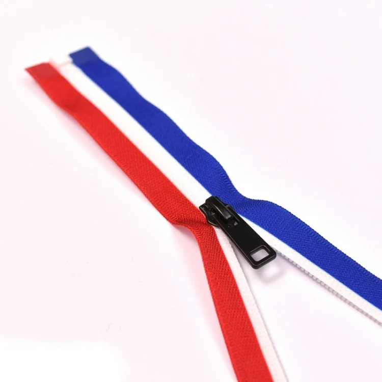 Fermeture éclair séparable tricolore – Rouge blanc bleu – 50 à 60 cm - 1