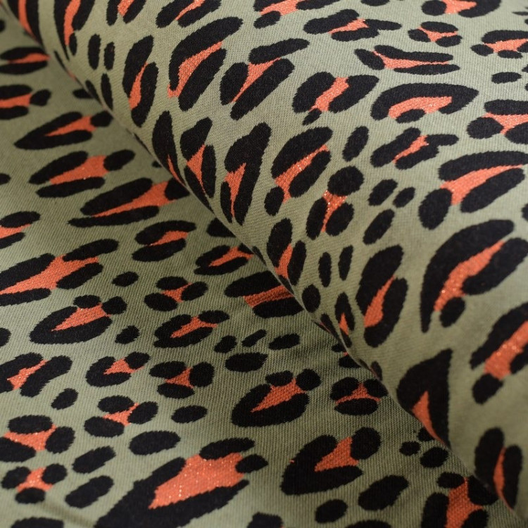 Tissu jacquard sparkle motif Safari léopard lurex - Kaki et orange - Organic - ALB fabrics - Hamburger Liebe ALB Stoffe ® - 1 Tissu jacquard sparkle motif Safari léopard lurex - Kaki et orange - Organic - ALB fabrics - Hamburger Liebe ALB Stoffe ® - 1