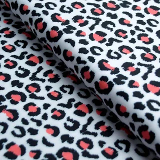 Lycra maillot de bain léopard corail et noir sur blanc UPF50+ "Velvet Wild" collection Klass – Les Filles à Pois Design Les Fill