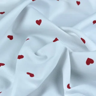 Tissu panama coton – Imprimé petits cœurs rouges "In Love" – "Collection Coco" - Les Filles à Pois Design Les Filles à Pois - De