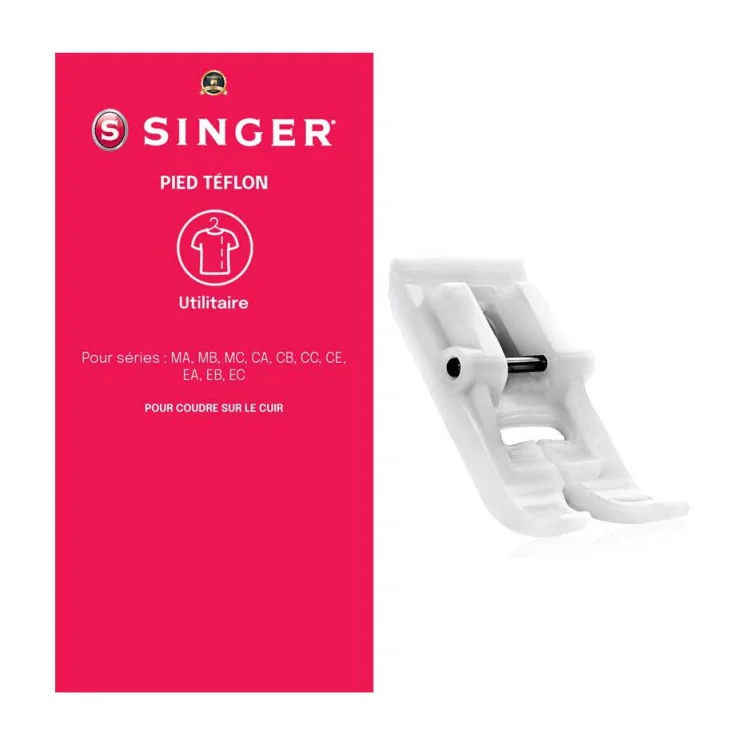 Pied téflon Zig Zag Singer – Pour cuir, simili, vinyle, matières collantes Singer : machines à coudre, broder et surjeter emblém Pied téflon Zig Zag Singer – Pour cuir, simili, vinyle, matières collantes Singer : machines à coudre, broder et surjeter emblém