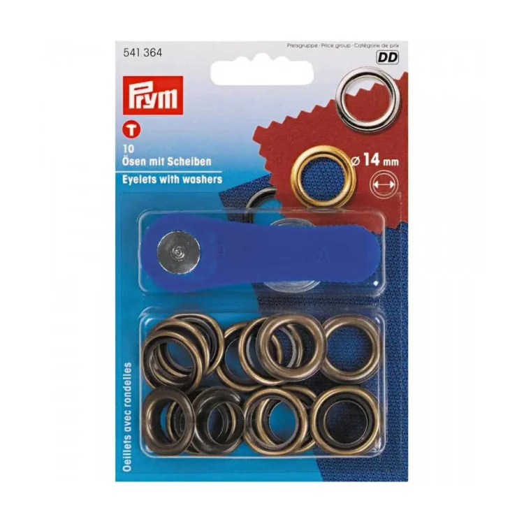 Œillets Prym 14 mm avec outil de pose – Lot de 10 – Argenté, doré ou bronze